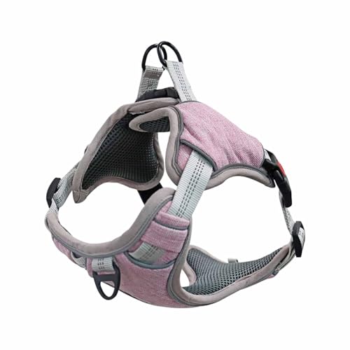 Monkimau Hundegeschirr Gepolstert Atmungsaktiv Brustgeschirr Geschirr für Hunde Welpengeschirr Reflexstreifen Sichere Führung Einstellbar Weich No-Pull (pink, XL) von Monkimau