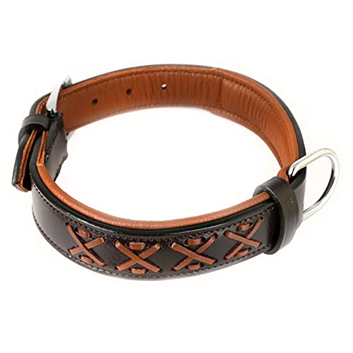 MONKIMAU Hundehalsband - Halsband für Hunde echt Leder gepolstert verstellbar geflochten (S-M: 25mm x 50cm) von MONKIMAU