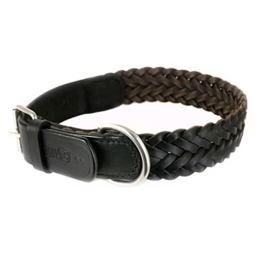 Monkimau Hundehalsband - Halsband für Hunde schwarz echt Leder geflochten verstellbar (18mm x 40cm) von Monkimau