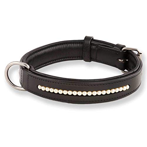 MONKIMAU Hundehalsband aus Leder - Halsband für Hunde mit Perlen in schwarz gepolstert (XS-S: 20mm x 40cm) von MONKIMAU