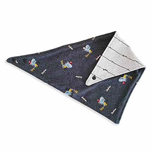 Monkimau Hundehalstuch für mittelgroße Hunde - Halstuch für Hunde aus Baumwolle mit 2 Seiten Dino und Linien von Monkimau