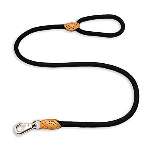 MONKIMAU Hundeleine aus Nylon für mittelgroße Hunde Leine mit Leder (Schwarz) von MONKIMAU