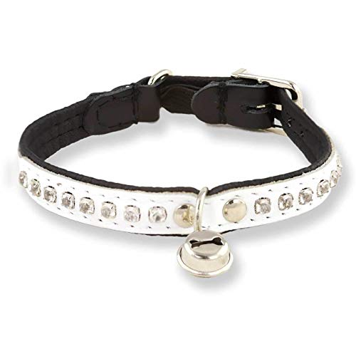 Monkimau Katzenhalsband aus Leder mit Glöckchen und Strass-Steinen von MONKIMAU