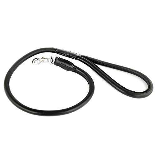 Monkimau Hundeleine Leder | Hundeleine Mittelgroße Hunde | Lederleine Hund | Hunde Leine | Hundeleine Schwarz 12mm x 1m von MONKIMAU