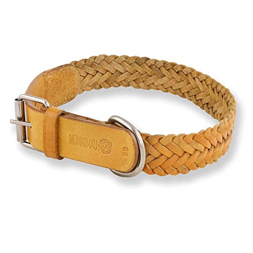 Monkimau Lederhalsband für Hunde, geflochtenes Halsband, Beige (25mm x 45cm) von MONKIMAU