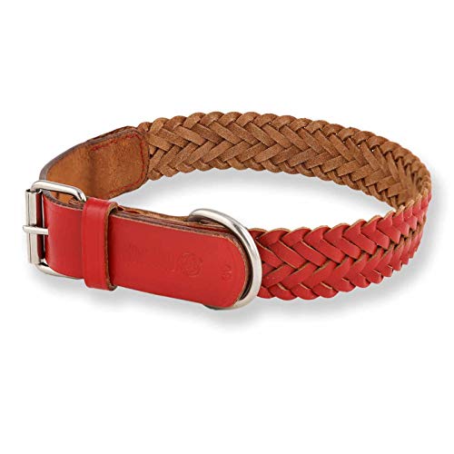 Monkimau Lederhalsband für Hunde, geflochtenes Halsband, Rot (18mm x 40cm) von Monkimau