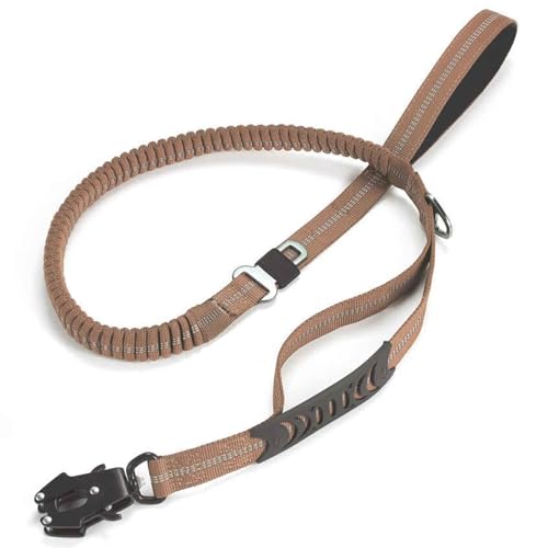 Monkimau Taktische Hundeleine für Große Hunde Stoßdämpfendes Design mit Edelstahl-Frog-Clip, Reflektierend und Langlebige Leine - 130cm bis 180cm (braun) von MONKIMAU
