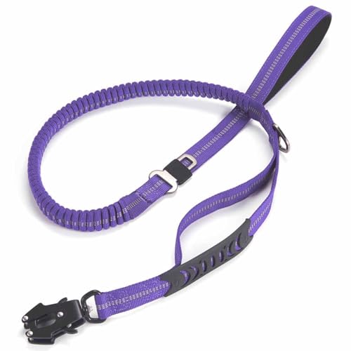 Monkimau Taktische Hundeleine für Große Hunde Stoßdämpfendes Design mit Edelstahl-Frog-Clip, Reflektierend und Langlebige Leine - 130cm bis 180cm (lila) von MONKIMAU