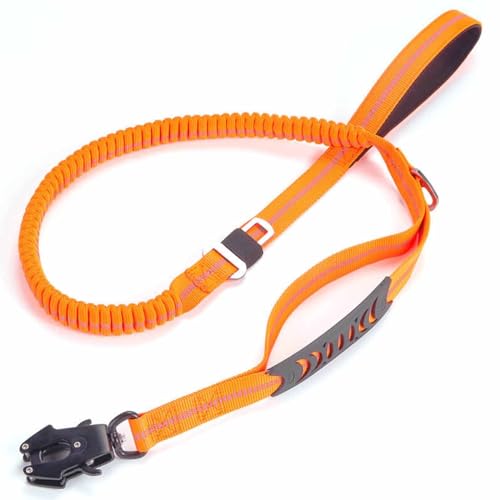 Monkimau Taktische Hundeleine für Große Hunde Stoßdämpfendes Design mit Edelstahl-Frog-Clip, Reflektierend und Langlebige Leine - 130cm bis 180cm (orange) von Monkimau