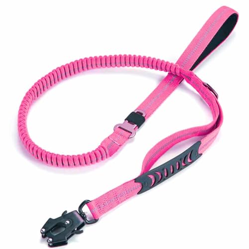 Monkimau Taktische Hundeleine für Große Hunde Stoßdämpfendes Design mit Edelstahl-Frog-Clip, Reflektierend und Langlebige Leine - 130cm bis 180cm (pink) von Monkimau