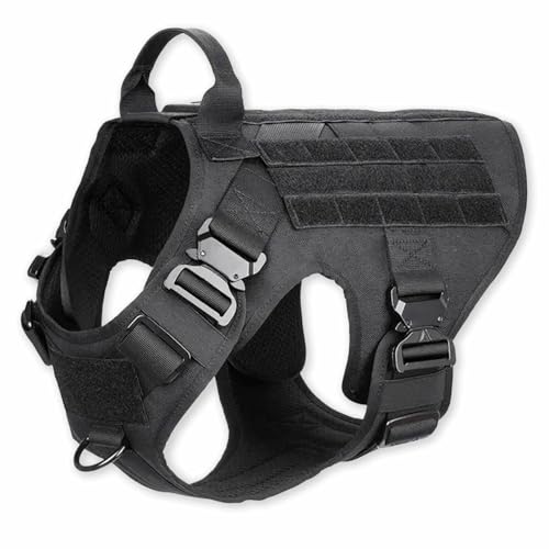 Monkimau Taktische Hundeweste Harness | Wasserdichtes, Gepolstertes Hundegeschirr für Training und Jagd | Nylon Sicherheitsweste | Größen M, L, XL | Farbe Beige & Schwarz (Schwarz, M) von Monkimau