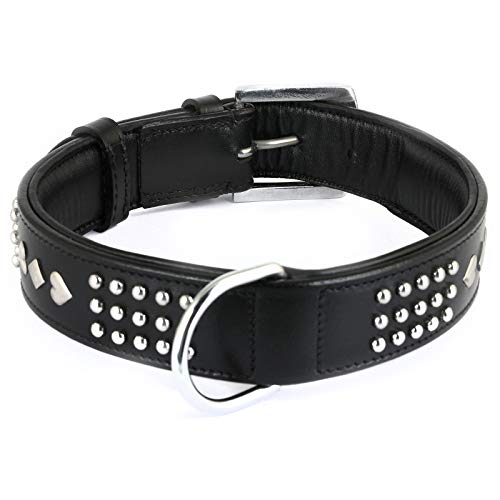 Monkimau Verstellbares Hundehalsband aus Leder für mittelgroße bis große Hunde | Robustes Halsband mit Nieten | Strapazierfähig | Schwarz (L-XL) von MONKIMAU