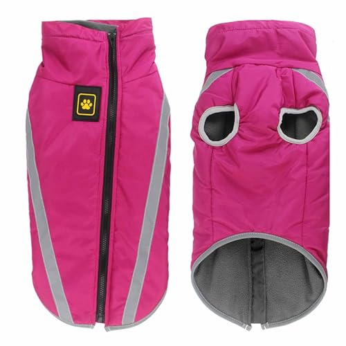 Monkimau Winterjacke für große Hunde XL bis 6XL | Hundemantel Hundejacke Wasserabweisend mit Leuchtstreifen Unterlegtem Reißverschluss und Gummizug (Pink, 3XL) von Monkimau