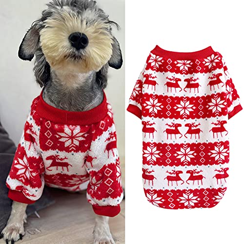 Hunde-Kapuzenpullover für kleine Hunde, weihnachtliches Design, warm, Polyester, weich, für den Winter, Größe S, Rot von Monnadu