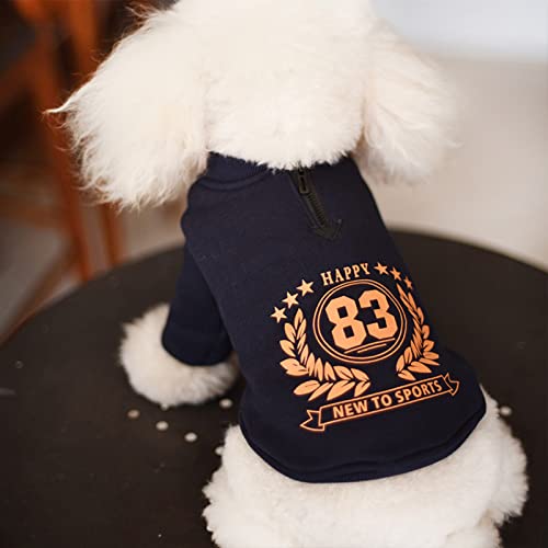 Hundepullover für kleine Hunde, mit Reißverschluss, hält warm, Baumwollplüschfutter, modisches Zahlenmuster, Hundekleidung für den Winter, dunkelblau, Größe XXL von Monnadu