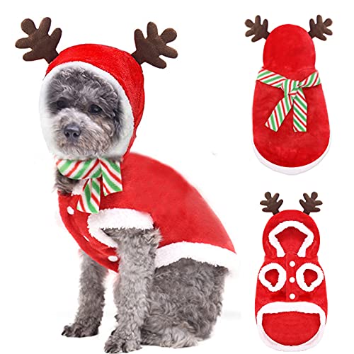 Kostüm für kleine Hunde und Katzen, mit Geweih, niedlich, mit Kapuze, für Weihnachten, Größe M von Monnadu