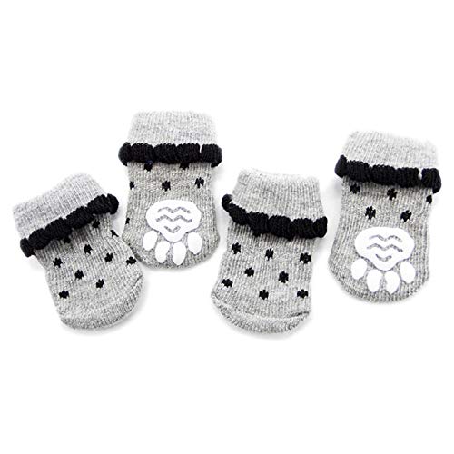 Monnadu 4 Stück rutschfeste Haustiersocken Füße halten sauber Baumwolle Hund Welpen rutschfeste Baumwolle Socken für Grau M von Monnadu