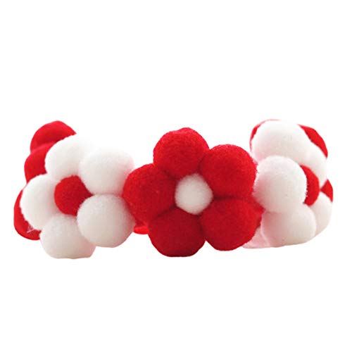 Monnadu Halsband für Haustiere, verstellbar, handgewebt, Plüschball, Blume, Haustier, Rot + Weiß, L von Monnadu