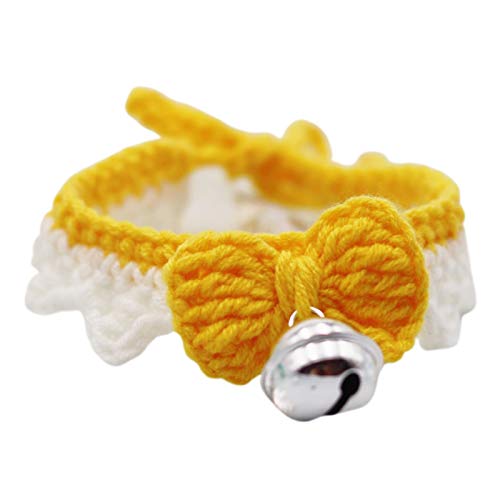 Monnadu Handgewebtes Halsband für Katzen und Hunde, mit Schleife, genäht, Gelb + Weiß, XS von Monnadu