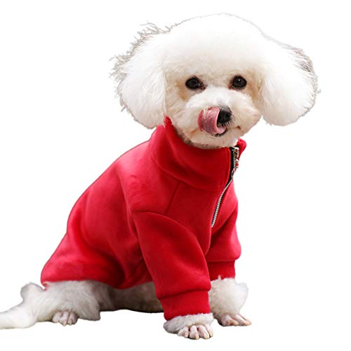 Monnadu Hundepullover für Herbst und Winter, einfarbig, mit Reißverschluss, warm, zweibeinig, Größe XL, Rot von Monnadu