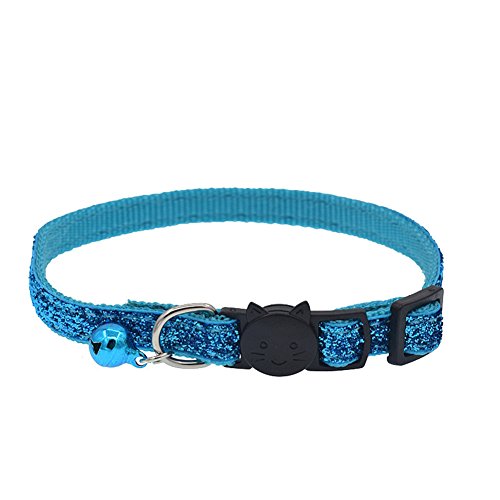 Monnadu Katzenhalsband mit Glöckchenschnalle, glitzernd, verstellbar, Wasserblau von Monnadu