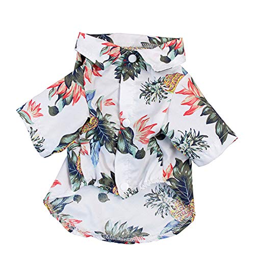 Monnadu Pets Summer Hawaii-Hemd mit Kokosnussbaum, Ananas-Aufdruck, Hawaii-Hemd, für Hunde, Weiß, Größe S von Monnadu