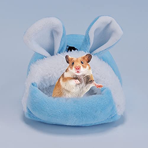 Monnadu Weihnachtsbett für Kaninchen, Hamster, Meerschweinchen, bezauberndes Kaninchen-Design, Plüsch, hält Wärme, für kleine Haustiere, die Winternest spielen, Blau M von Monnadu
