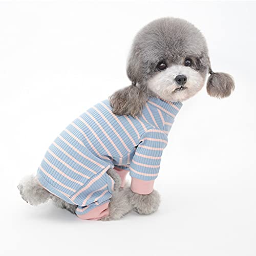 Strampelanzug für kleine Hunde, gestreift, Kontrastfarbe, Stoff, eng anliegend, Kätzchen, Hunde, Kostüm, für den Winter, Blau / Rosa, XL von Monnadu