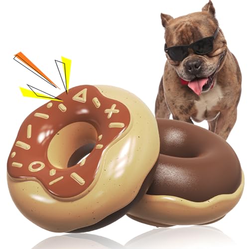 Monotre Hunde-Kauspielzeug für aggressive Kauer, unzerstörbar, robust und langlebig, quietschend und mit Cremegeschmack, interaktives Hundespielzeug für mittelgroße bis große Hunde, Donuts, Gummi, von Monotre