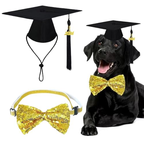 Monozoz Hunde-Abschlusshut – dekoratives, verstellbares Abschlusshut-Set mit Fliege – stilvolle Polyester-Hunde-Outfits, multifunktionales Abschluss-Partyzubehör für Haustiere Monozoz Hunde-Abschlusshut – dekoratives, verstellbares Abschlusshut-Set mit Fliege – stilvolle Polyester-Hunde-Outfits, multifunktionales Abschluss-Partyzubehör für Haustiere von Monozoz