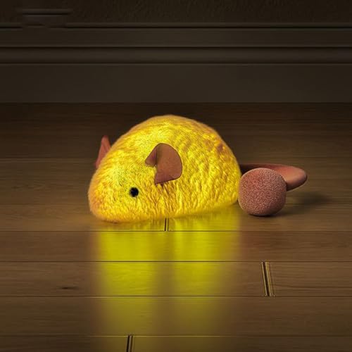 Monozoz Quietschendes Katzenspielzeug mit Quietschmaus, Plüsch, Rosa, Fluoreszierend, 15 cm, Spielzeug für Erwachsene und Kätzchen, Katzenspielzeug zum Spielen, und Zahnreinigung von Monozoz
