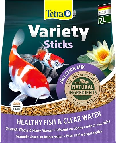 Tetra Pond Variety Sticks – Fischfutter Mischung bestehend aus drei verschiedenen Sticks, für die Gesundheit, Farbenpracht und Vitalität aller Teichfische, 7 L Beutel von Tetra