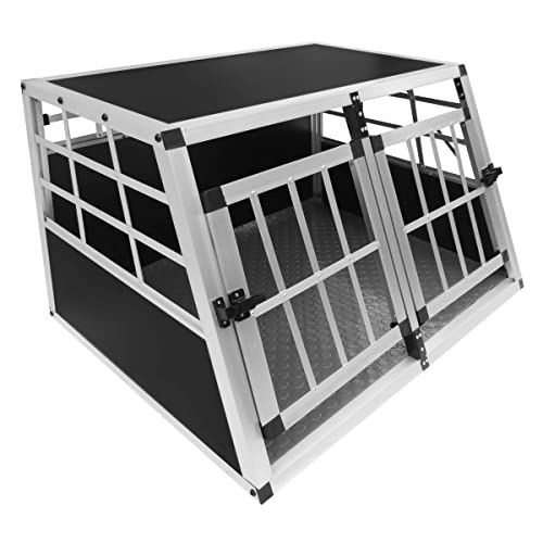 Auto Hundetransportbox kleine Doppelbox Hundebox Transportbox Gitterbox Fahrzeugbox Kofferraumbox Katzen Hunde Aluminium Trapez von Monster Shop