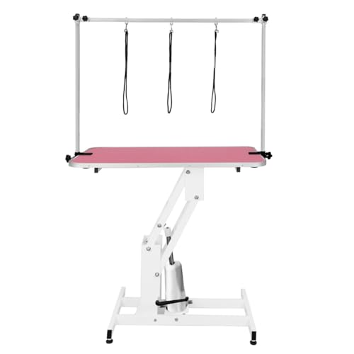 Monster Shop Hydraulischer Hundepflegetisch – Höhe 55–101 cm, Tragfähigkeit 180 kg, weiß-rosa Tischplatte, rutschfest 106 x 61 cm, weißer Stahl, Nivellierfüße, 3 Leinen Monster Shop Hydraulischer Hundepflegetisch – Höhe 55–101 cm, Tragfähigkeit 180 kg, weiß-rosa Tischplatte, rutschfest 106 x 61 cm, weißer Stahl, Nivellierfüße, 3 Leinen von Monster Shop