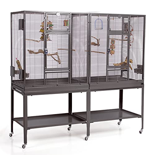 Montana Cages | Premium Vogelkäfig New Madeira Double Vogelkäfig für Finken, Sittiche, 6 Lenkrollen, 4 Edelstahlnäpfe, AVILON Pulverbeschichtet, Antik Edition, ca. 165 x 56 x 158cm von Montana Cages