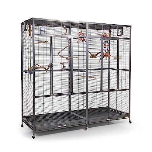 Montana Cages | Premium Vogelkäfig New Sydney II Vogelvoliere XXL für Sittiche, Finken inkl. 2 Näpfe, Sitzstangen, 6 Lenkrollen, AVILON Pulverbeschichtung, Antik Edition, ca. 180 x 70 x 180cm von Montana Cages