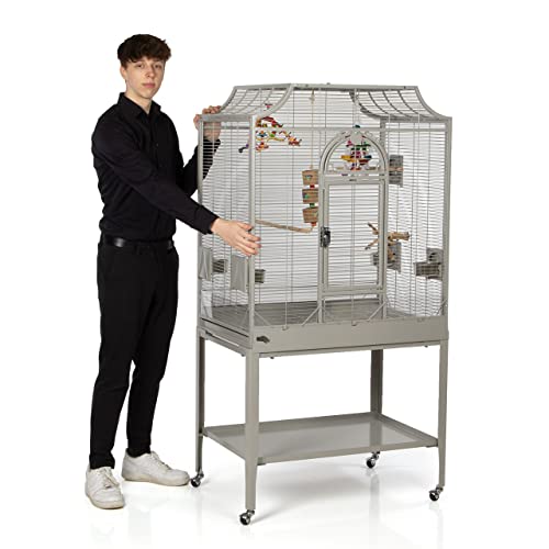 Montana Cages | Premium Vogelkäfig Madeira II Vogelkäfig für Sittiche, inkl. Anflugklappe, Freisitz, 4 Edelstahlnäpfe, AVILON Pulverbeschichtet, Platinum Edition, ca. 82 x 54 x 153 cm von Montana Cages