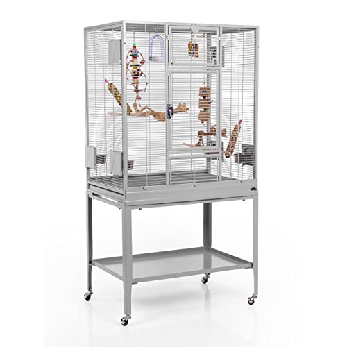 Montana Cages | Premium Vogelkäfig Madeira Single Vogelkäfig für Finken, Sittiche, erweiterbar, 4 Lenkrollen, 4 Edelstahlnäpfe, AVILON Pulverbeschichtet, Platinum Edition, ca. 86 x 56 x 158cm von Montana Cages