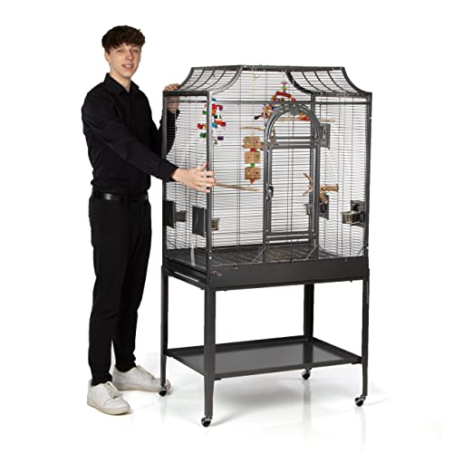 Montana Cages | Premium Vogelkäfig Madeira II Vogelkäfig für Sittiche, inkl. Anflugklappe, Freisitz, 4 Edelstahlnäpfe, AVILON Pulverbeschichtet, Antik Edition, ca. 82 x 54 x 153 cm von Montana Cages