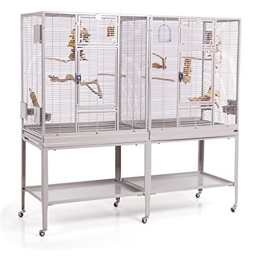 Montana Cages | Premium Vogelkäfig New Madeira Double Vogelkäfig für Finken, Sittiche, 6 Lenkrollen, 4 Edelstahlnäpfe, AVILON Pulverbeschichtet, Platinum Edition, ca. 165 x 56 x 158cm von Montana Cages