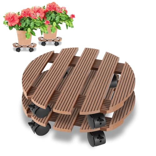 Monucep Pflanzenroller 2er Set, rund 30x30CM, Blumenroller Tragkraft 80 KG, mit feststellbaren Rollen, Schwere Blumentopf Gefäßroller für den Innen- und Außenbereich, braun Monucep Pflanzenroller 2er Set, rund 30x30CM, Blumenroller Tragkraft 80 KG, mit feststellbaren Rollen, Schwere Blumentopf Gefäßroller für den Innen- und Außenbereich, braun von Monucep