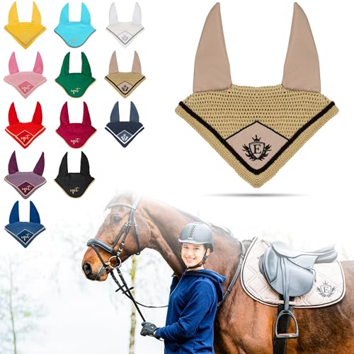 Monumo EQST Baumwolle Ohrenschützer für Pferde 2.0 | 2 Größen: Cob, Full | Pferde-Ohrenschützer, Fliegenhaube, Pferdehut für Pony, Pferde-Reiten (Cob, Beige) von Monumo