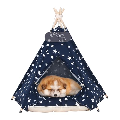 Mooipet Haustier Tipi Zelt für Hunde & Katzen Hundebett mit Dickem Kissen Welpen Spielhaus Abnehmbar und Waschbar von Mooipet