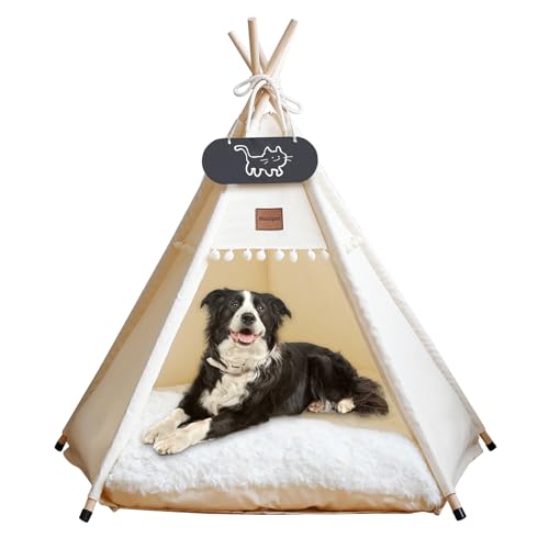 Mooipet Tipi Zelt für Haustiere mit doppelseitigem Kissen Haustierzelt für Hunde/Katzen Haustierhütte Abnehmbar und Waschbar Hundehaus für Meerschweinchen Kaninchen Hamster Kätzchen 40x40x50cm von Mooipet