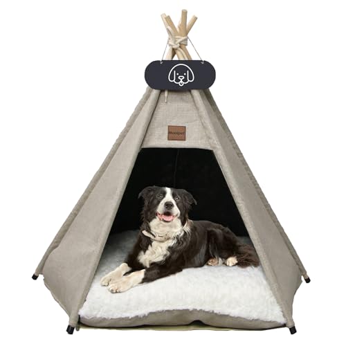 Mooipet Tipi Zelt für Haustiere mit doppelseitigem Kissen Haustierzelt für Hunde/Katzen Haustierhütte Abnehmbar und Waschbar Hundehaus für Meerschweinchen Kaninchen Hamster Kätzchen 60x60x70cm von Mooipet