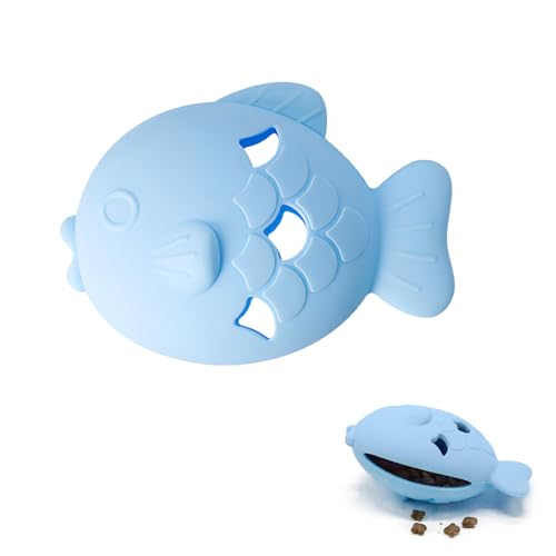 Mooipur Fish Cat Beißspielzeug, lebensmittelechtes Silikon, Leckerli-Spenderspielzeug für Katze und Hund, Zahnpflege, Kauen (blau) von Mooipur