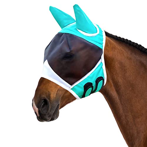 Fliegenmasken für Pferde mit Ohren, Horse Fly Mask Pferde und UV-Schutz, L Glatter und Elastischer Lycra Fliegenmaske (Turkis) von MoonSing