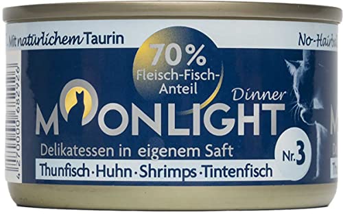 Moonlight Premium Nassfutter Katze Nr. 3 – 80g Dose – Getreidefrei mit Thunfisch, Huhn, Shrimps und Tintenfisch – Feines Filetfutter im eigenen Saft – Hochwertiges Katzenfutter für Feinschmecker von Moonlight-Dinner