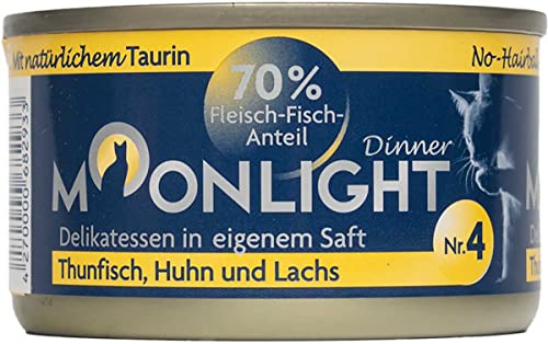 Moonlight Premium Nassfutter Katze Nr. 4 – 80g Dose – Getreidefrei mit Thunfisch, Huhn und Lachs – Feines Filetfutter im eigenen Saft – Hochwertiges Katzenfutter für Feinschmecker von Moonlight-Dinner