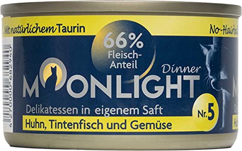 Moonlight Premium Nassfutter Katze Nr. 5 – 80g Dose – Getreidefrei mit Huhn, Tintenfisch & Gemüse – Feines Filetfutter im eigenen Saft – Hochwertiges Katzenfutter für Feinschmecker von Moonlight-Dinner